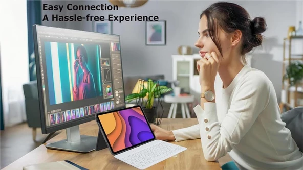 Apple iPad 7. Nesil 10.2" Uyumlu Kablosuz Bluetooth Şarj Edilebilir Yuvarlak Tuşlu Klavye Mouse Seti - Beyaz - 2