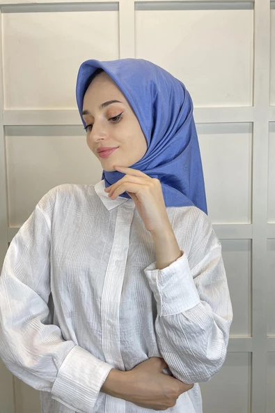 Kroren by Armanda Vual Eşarp - İpeksi Parlak Eşarp KR7558  İNDİGO - Resim 2