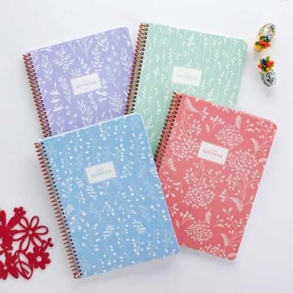 Keskin Pastel Flora A4 Karton Kapak Spiralli 80 Yaprak Çizgili Defter 384911-99