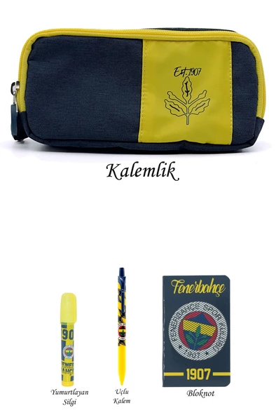 Fenerbahçe Orijinal Kalemlik Set 4lü Kırtasiye Hediye Seti 2 Bölmeli Kalem Kutusu Ahşap Kutulu - 2