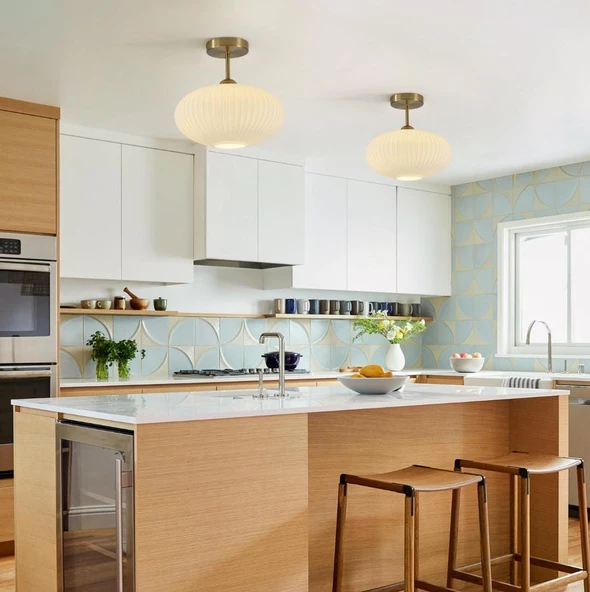 MYLİGHTS  PLOFONYER TAVAN AVİZE  OPAL CAM AVİZE MODER SPOR AVİZE 30 cm ürün görseli