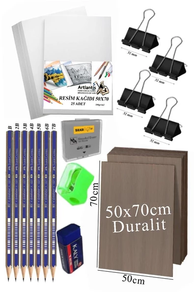 50x70 Resim Çantası Seti 1 Paket Karakalem 50x70 Proje Çantası Duralit Resim Kağıdı Dereceli Resim Kağıdı Hamur Silgi - 2