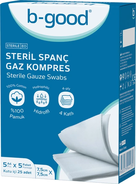 B-Good Steril Spanç Gaz Kompres 7,5cm x 7,5cm 25'li