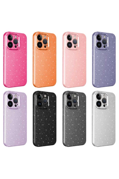 iPhone 14 Pro Uyumlu Kamera Korumalı Simli Lüks CSK Zore Koton Kılıf-Pembe Koyu - 2