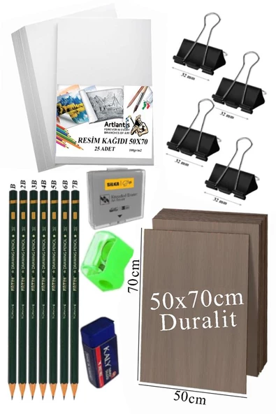 50x70 Resim Çantası Seti 1 Paket Fatih Karakalem 50x70 Proje Çantası Duralit Resim Kağıdı Dereceli Resim Kağıdı Hamur Silgi - 2