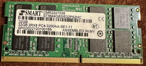 SMART 32GB 2RX8 PC4-3200AA-SE1-11 SPG2022103100166 ST5644G8SIE32PSHC NOTEBOOK RAM BELLEK
