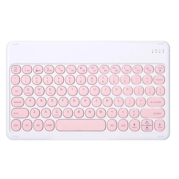 Sprange M50 10.4" Uyumlu Kablosuz Bluetooth Şarj Edilebilir Yuvarlak Tuşlu Klavye Mouse Seti - Pembe - 2