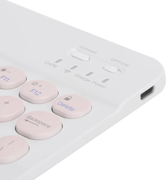 Samsung Galaxy Tab S8 X700 11" Uyumlu Kablosuz Bluetooth Şarj Edilebilir Yuvarlak Tuşlu Klavye Mouse Seti - Pembe - Resim 4