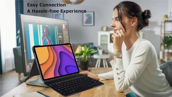 Samsung Galaxy Tab S6 Lite P610 10.4" Uyumlu Kablosuz Bluetooth Şarj Edilebilir Yuvarlak Tuşlu Klavye Mouse Seti - Siyah - 2