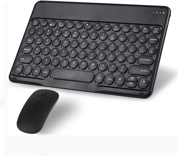 Lenovo Tab M8 ZA560185TR 8" Uyumlu Kablosuz Bluetooth Şarj Edilebilir Yuvarlak Tuşlu Klavye Mouse Seti - Siyah