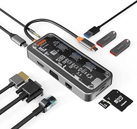 Type-C Audio Pd HDMI Vga Rj-45 Ethernet SD TF 3X Usb 3.0 Hub Çevirici SW10V - Resim 2