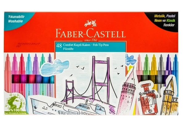 Faber Castell Comfort Keçeli Kalem Metalik Pastel Neon 48Li