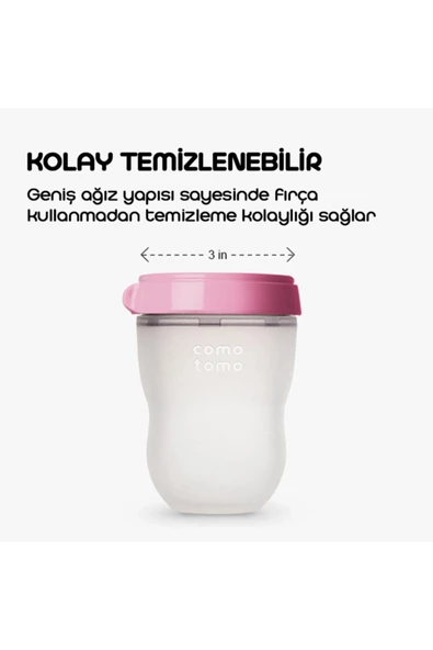 Comotomo Antikolik Silikon Biberon 2'li 250ml Pembe - Orta Akışlı (3-6 AY) - 4