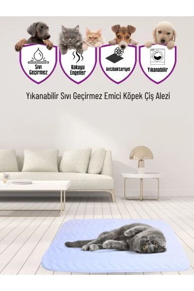 Kapitoneli Yıkanabilir Sıvı Geçirmez Emici Köpek Kedi Çiş Alezi 60x90 cm - 5
