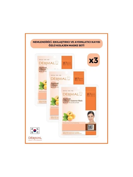 Dermal Nemlendirici, Sıkılaştırıcı Ve Aydınlatıcı Kayısı Özlü Kolajen Maske 23 gr 3 Adet ürün görseli 1