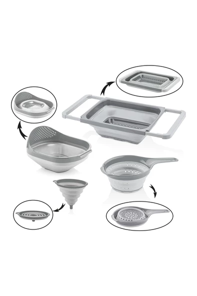 Qlux Ideas Qlux 4 Parça Katlanabilir Süzgeç Seti - Gri - 3