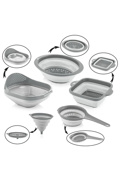 Qlux Ideas Katlanabilir Süzgeç Set 5 Parça Et-00108