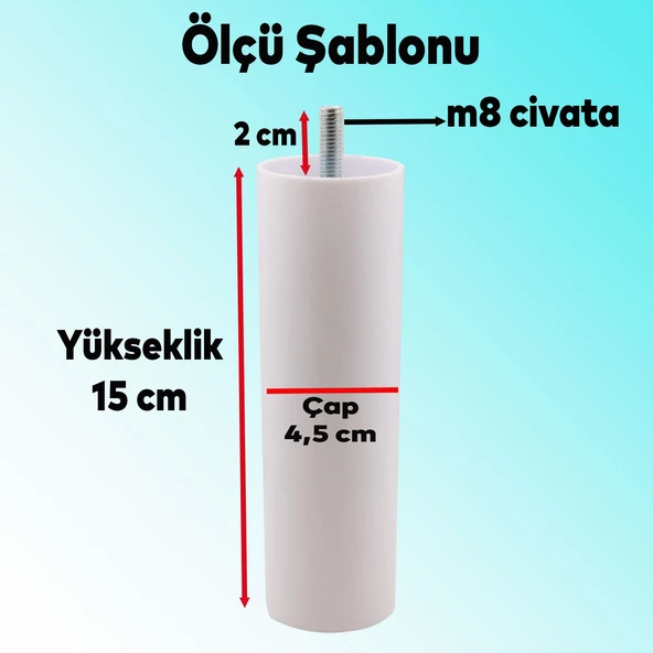 Mobilya Kanepe Koltuk Baza Yükseltme M8 Civatalı İnce Diş Destek Ayağı Ayakları Beyaz 15 cm 4 Adet - 2