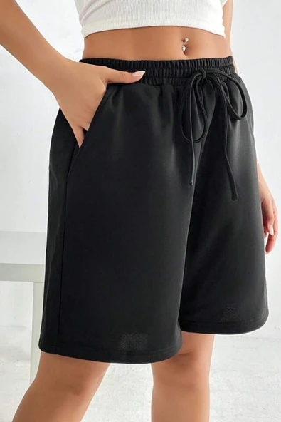 Süperlife Kadın Rahat Kalıp Beli Lastikli Cepli Basklı Şort SPR25SRK208 - 2