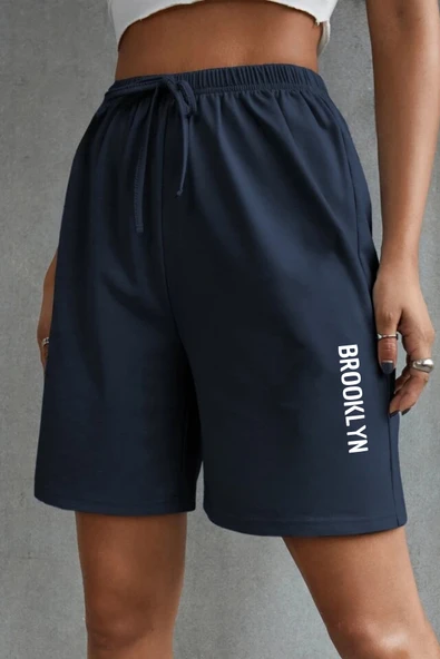 Süperlife Kadın Rahat Kalıp Beli Lastikli Cepli Basklı Şort SPR25SRK208 - 9