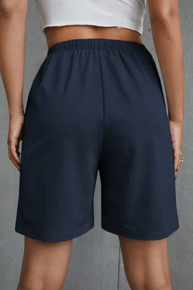 Süperlife Kadın Rahat Kalıp Beli Lastikli Cepli Basklı Şort SPR25SRK208 - 11