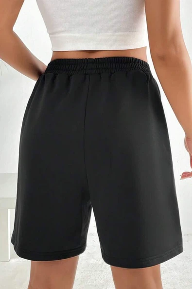 Süperlife Kadın Rahat Kalıp Beli Lastikli Cepli Basklı Şort SPR25SRK208 - 3