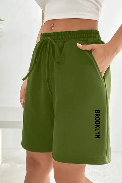 Süperlife Kadın Rahat Kalıp Beli Lastikli Cepli Basklı Şort SPR25SRK208 - 5