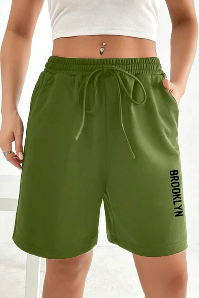 Süperlife Kadın Rahat Kalıp Beli Lastikli Cepli Basklı Şort SPR25SRK208 - 4