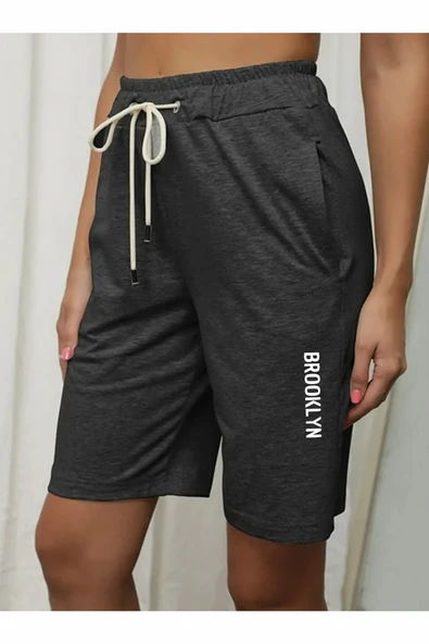 Süperlife Kadın Rahat Kalıp Beli Lastikli Cepli Basklı Şort SPR25SRK208 - 8