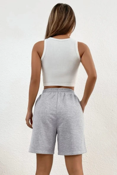 Süperlife Kadın Rahat Kalıp Beli Lastikli Cepli Basklı Şort SPR25SRK52 - 8