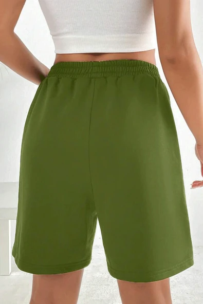 Süperlife Kadın Rahat Kalıp Beli Lastikli Cepli Basklı Şort SPR25SRK208 - 6