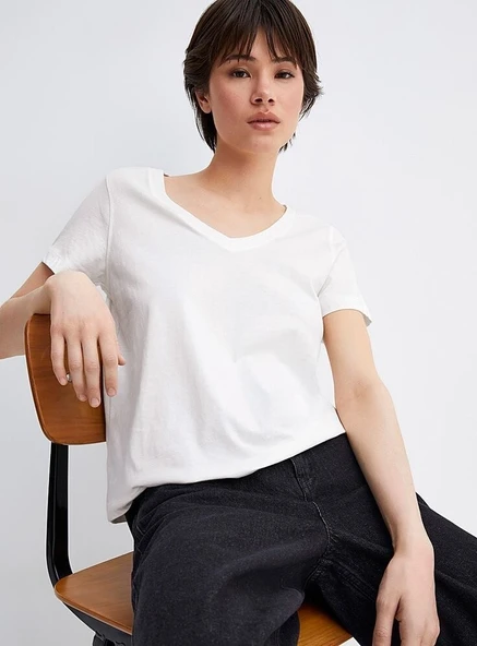 Kadın V Yaka Regular Tshirt SPR24TSK45-3 - 4