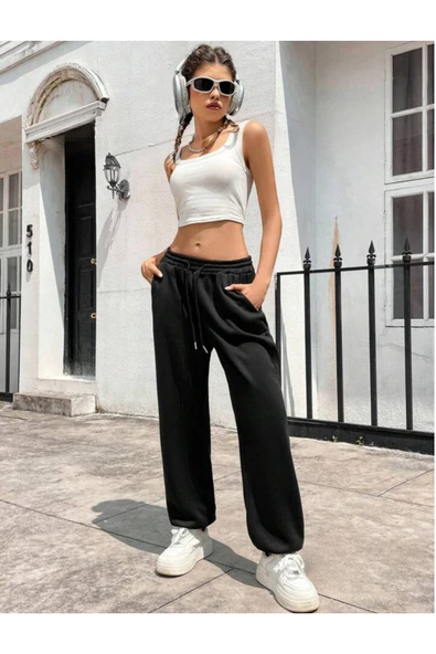 Süperlife Kadın Kendinden Kıvırma Bol İnce Eşofman SPR24EA89