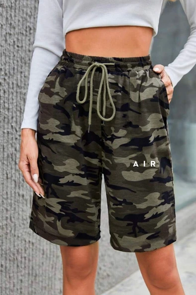 Süperlife Kadın Rahat Kalıp Beli Lastikli Cepli Basklı Şort spr24srk52 - 8