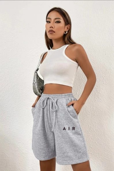 Süperlife Kadın Rahat Kalıp Beli Lastikli Cepli Basklı Şort spr24srk52