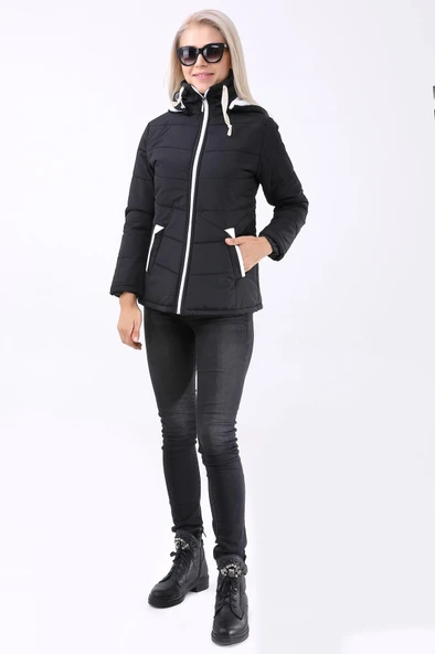 Günlük Şık Kapüşonlu Kışlık Kadın Şişme Mont - Resim 5
