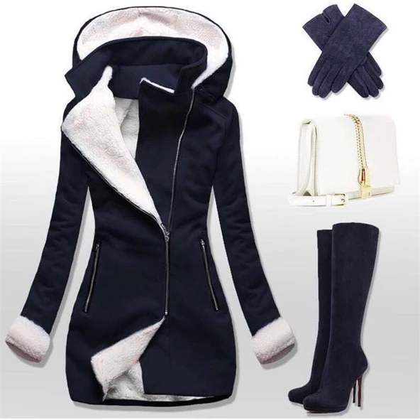 Kışlık Günlük Kaşe Kadın Kaban - Resim 5