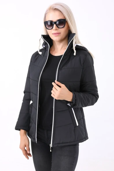 Günlük Şık Kapüşonlu Kışlık Kadın Şişme Mont - Resim 2