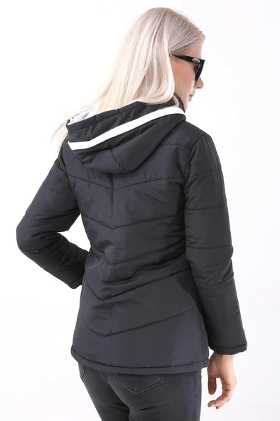 Günlük Şık Kapüşonlu Kışlık Kadın Şişme Mont - Resim 3