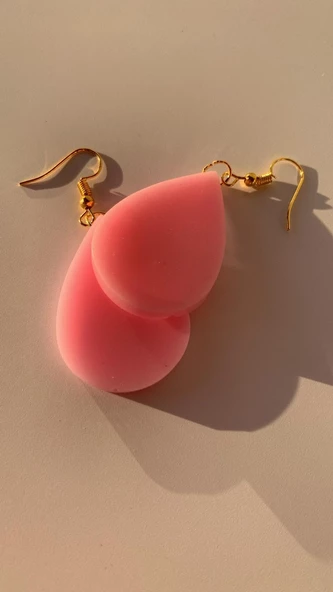Damla Şekil Pembe Renkli Parlak Gold Aksesuar Epoksi Handmade El Yapımı Epoksi Küpe Hediyelik - 7