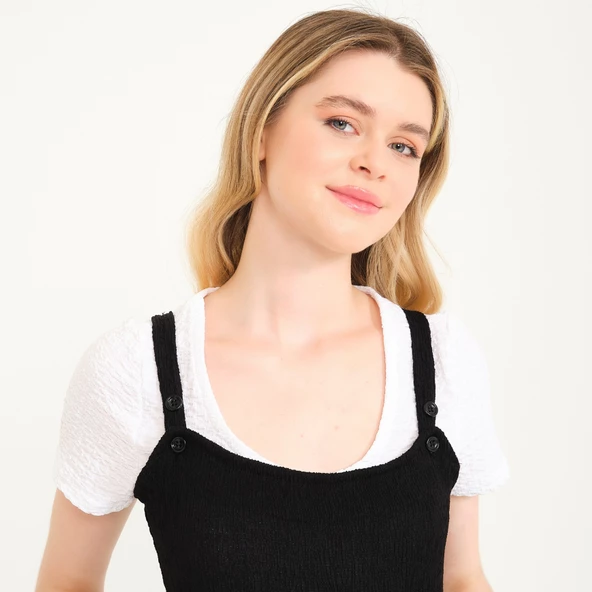 Askılı Büyük Cep Detaylı Kadın Salopet Tulum - 4