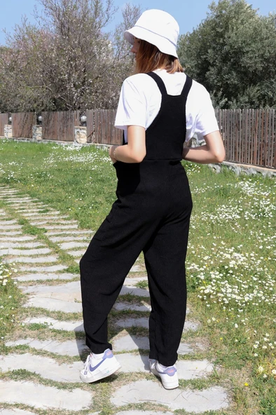 Askılı Büyük Cep Detaylı Kadın Salopet Tulum - Resim 2