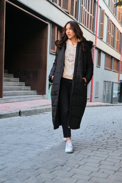 Toridas Diz Boy Kürk Detaylı Şişme Mont bt293siyah1 - Resim 8