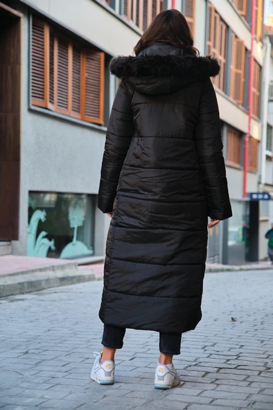 Toridas Diz Boy Kürk Detaylı Şişme Mont bt293siyah1 - Resim 5