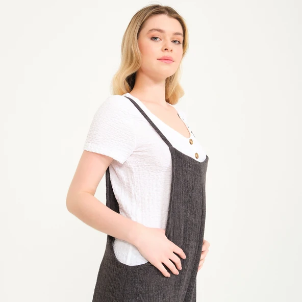 Günlük Askılı Bol Kesim Yazlık Kadın Tulum - Resim 3