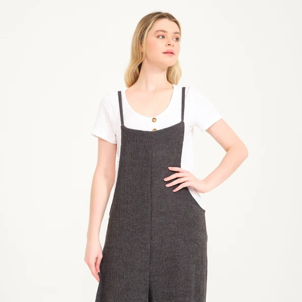 Günlük Askılı Bol Kesim Yazlık Kadın Tulum - Resim 4