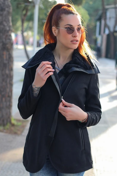 Günlük Kışlık Kaşmir Yaka Kadın Kaban - Resim 2