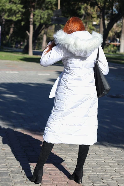 Toridas Günlük Kışlık Tam Boy Şişme Kadın Mont bt180beyaz2 - Resim 6
