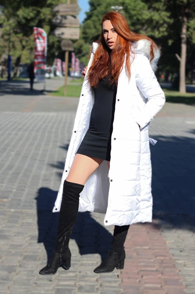 Toridas Günlük Kışlık Tam Boy Şişme Kadın Mont bt180beyaz2 - Resim 2