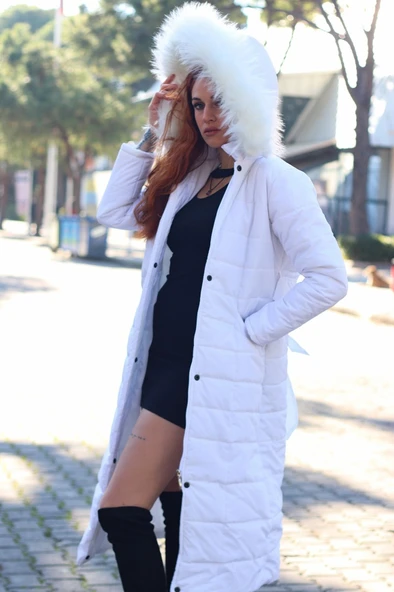 Toridas Günlük Kışlık Tam Boy Şişme Kadın Mont bt180beyaz2 - Resim 3